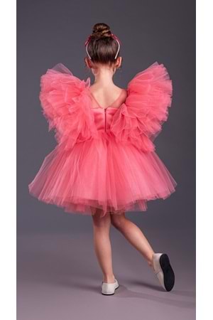 Tütü Etekli Kabarık Kollu Komotini Taçlı Kız Çocuk Abiye Elbise MNK0582