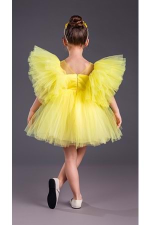 Tütü Etekli Kabarık Kollu Komotini Taçlı Kız Çocuk Abiye Elbise MNK0582