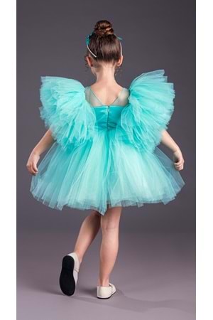 Tütü Etekli Kabarık Kollu Komotini Taçlı Kız Çocuk Abiye Elbise MNK0582