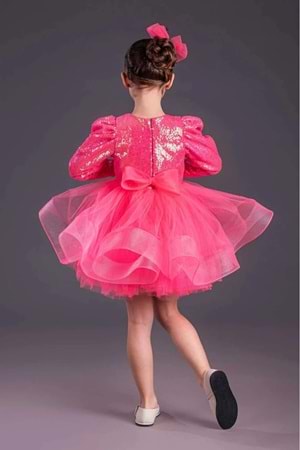 Tütü Gren Etekli Kız Çocuk Pul Payetli Uzun Kol Kikidi Elbise MNK0583