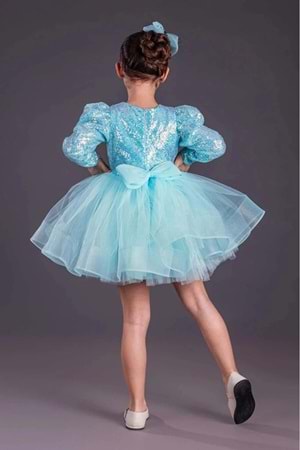 Tütü Gren Etekli Kız Çocuk Pul Payetli Uzun Kol Kikidi Elbise MNK0583