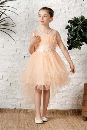 Uzun Kuyruk Tütülü Askılı Kız Filira Elbise MNK0584