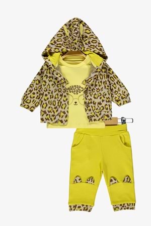 Leopar Desenli Hırka, Badi , Pantolon Penye Takım MNK0588