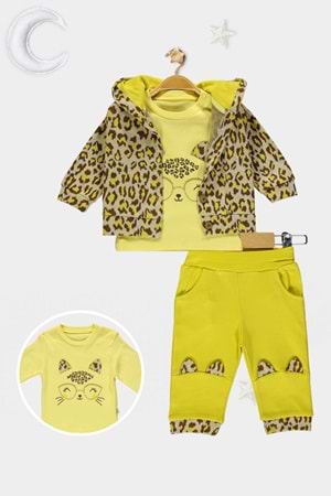 Leopar Desenli Hırka, Badi , Pantolon Penye Takım MNK0588