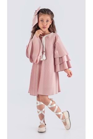 Kız Çocuk Krep Plise Elbise MNK0595