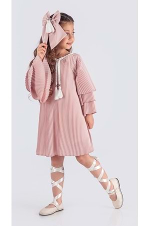 Kız Çocuk Krep Plise Elbise MNK0595