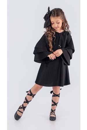Kız Çocuk Krep Plise Elbise MNK0595