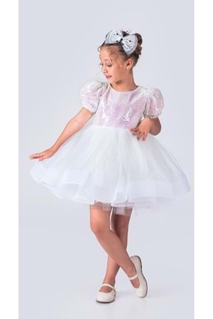 Tütü Gren Etekli Kız Çocuk Pul Payetli Kısa Kol Kikidi Elbise MNK0601