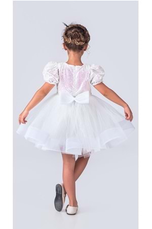 Tütü Gren Etekli Kız Çocuk Pul Payetli Kısa Kol Kikidi Elbise MNK0601