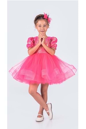 Tütü Gren Etekli Kız Çocuk Pul Payetli Kısa Kol Kikidi Elbise MNK0601