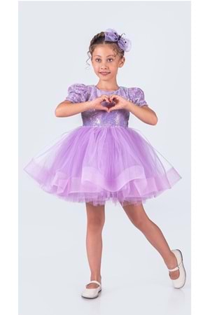 Tütü Gren Etekli Kız Çocuk Pul Payetli Kısa Kol Kikidi Elbise MNK0601