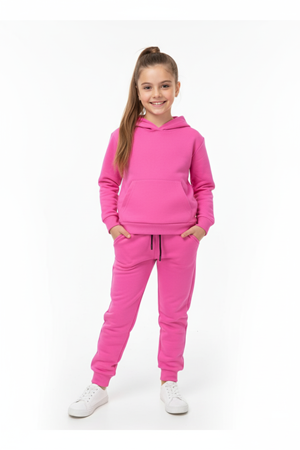 Basic Düz Kanguru Cepli Kapüşonlu Çocuk Eşofman MNK0611