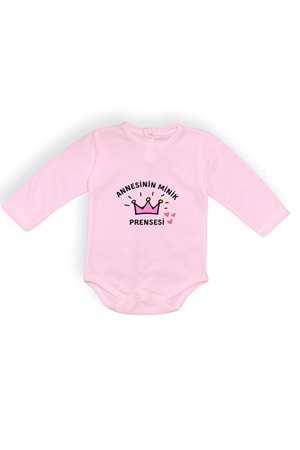 Annesinin Minik Prensesi Çıtçıtlı Pembe Uzun Kollu Body MNK0613