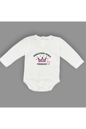 Annesinin Minik Prensesi Çıtçıtlı Beyaz Uzun Kollu Body MNK0613