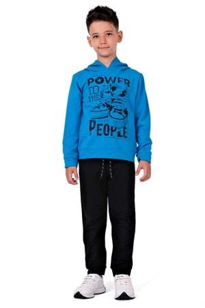 Power Baskılı Kapşonlu Çocuk Eşofman MNK0616