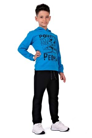 Power Baskılı Kapşonlu Çocuk Eşofman MNK0616