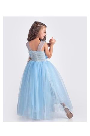 Sapes Model Sırt Gipeli Tüllü Kız Çocuk Askılı Saten Abiye MNK0618