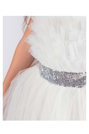 Sapes Model Sırt Gipeli Tüllü Kız Çocuk Askılı Saten Abiye MNK0618