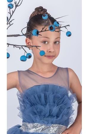 Sapes Model Sırt Gipeli Tüllü Kız Çocuk Askılı Saten Abiye MNK0618