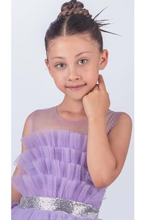 Sapes Model Sırt Gipeli Tüllü Kız Çocuk Askılı Saten Abiye MNK0618