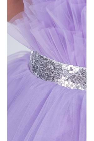 Sapes Model Sırt Gipeli Tüllü Kız Çocuk Askılı Saten Abiye MNK0618