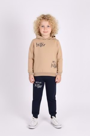 Baskılı Erkek Kapüşonlu Çocuk Eşofman MNK0627