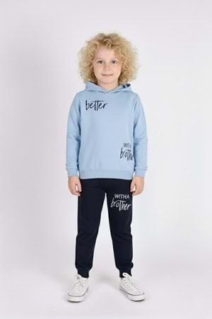 Baskılı Erkek Kapüşonlu Çocuk Eşofman MNK0627