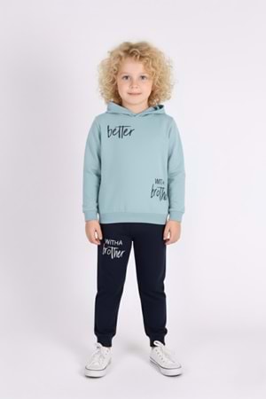 Baskılı Erkek Kapüşonlu Çocuk Eşofman MNK0627