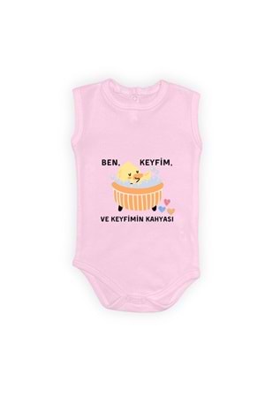 Ben Keyfim Ve Keyfimin Kahyası Baskılı Kolsuz Bebek Body Zıbın Çıtçıtlı Badi MNK0632