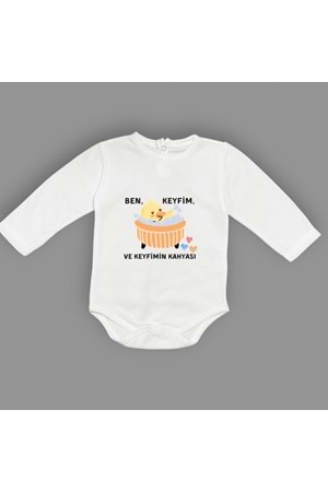 Ben Keyfim Ve Keyfimin Kahyası Baskılı Uzun Kollu Bebek Body Zıbın Çıtçıtlı Badi MNK0632