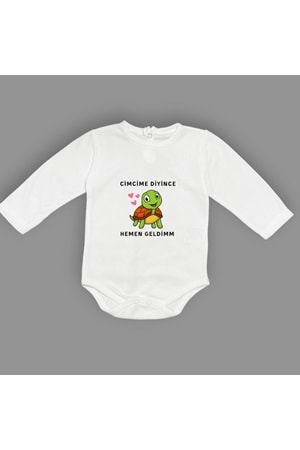 Cimcime Diyince Hemen geldimm Baskılı Bebek Body Zıbın Çıtçıtlı Badi