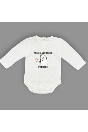 Annesinin Minik Prensesi kalpli Baskılı Bebek Body Zıbın Çıtçıtlı Badi