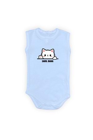Sarıl Bana Kedi Baskılı Bebek Body Zıbın Çıtçıtlı Badi
