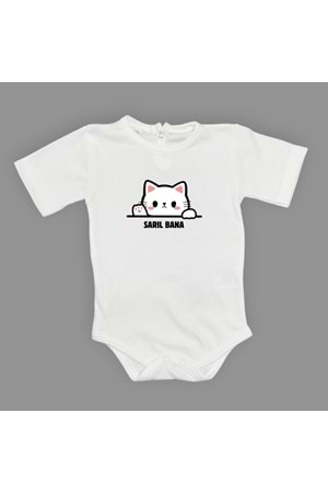 Sarıl Bana Kedi Baskılı Bebek Body Zıbın Çıtçıtlı Badi