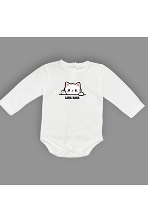 Sarıl Bana Kedi Baskılı Bebek Body Zıbın Çıtçıtlı Badi