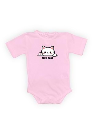 Sarıl Bana Kedi Baskılı Bebek Body Zıbın Çıtçıtlı Badi