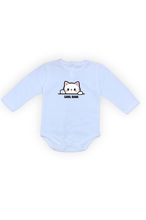 Sarıl Bana Kedi Baskılı Bebek Body Zıbın Çıtçıtlı Badi