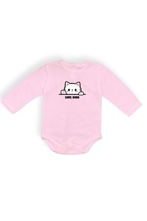 Sarıl Bana Kedi Baskılı Bebek Body Zıbın Çıtçıtlı Badi