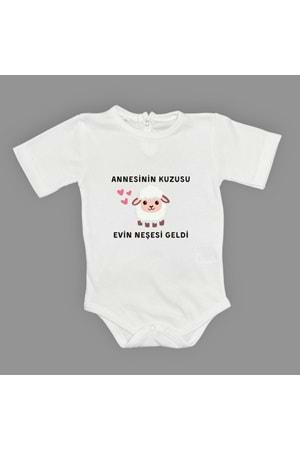 Annesinin Kuzusu Neşesi Geldi Baskılı Bebek Body Zıbın Çıtçıtlı Badi