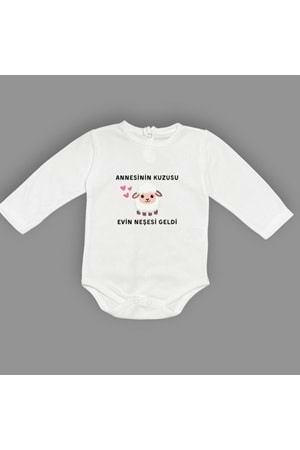 Annesinin Kuzusu Neşesi Geldi Baskılı Bebek Body Zıbın Çıtçıtlı Badi