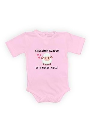 Annesinin Kuzusu Neşesi Geldi Baskılı Bebek Body Zıbın Çıtçıtlı Badi