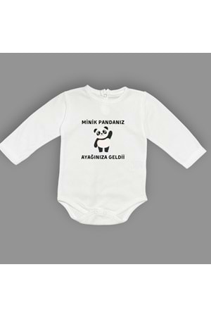 Minik Pandanız Ayağınıza Geldii Baskılı Bebek Body Zıbın Çıtçıtlı Badi