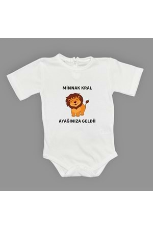 Minnak Kral Ayağınıza Geldii Baskılı Bebek Body Zıbın Çıtçıtlı Badi