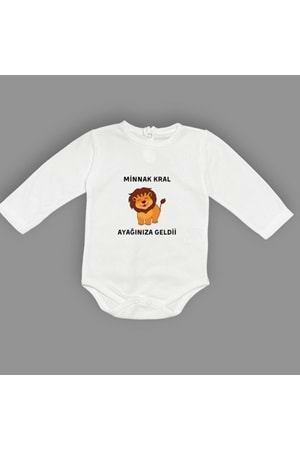 Minnak Kral Ayağınıza Geldii Baskılı Bebek Body Zıbın Çıtçıtlı Badi