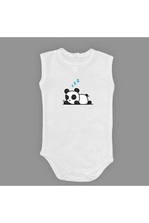 Uykucu Panda Baskılı Bebek Body Zıbın Çıtçıtlı Badi