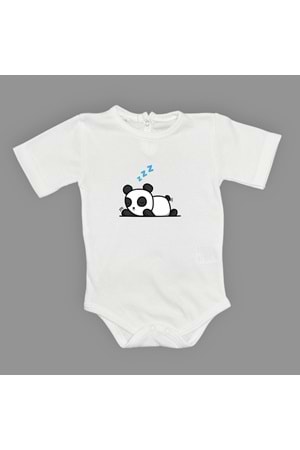 Uykucu Panda Baskılı Bebek Body Zıbın Çıtçıtlı Badi