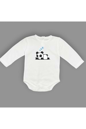 Uykucu Panda Baskılı Bebek Body Zıbın Çıtçıtlı Badi