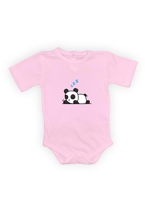 Uykucu Panda Baskılı Bebek Body Zıbın Çıtçıtlı Badi