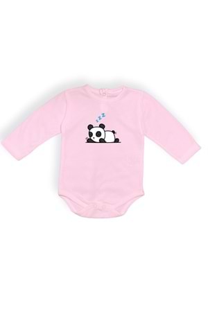 Uykucu Panda Baskılı Bebek Body Zıbın Çıtçıtlı Badi