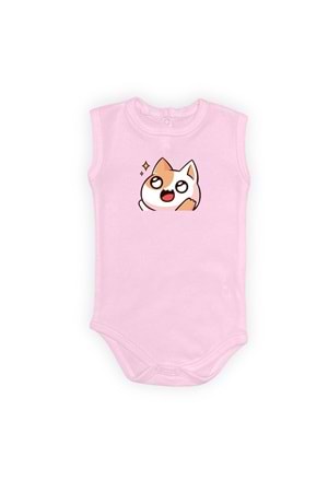 Gözleri Parlayan Kedi Baskılı Bebek Body Zıbın Çıtçıtlı Badi